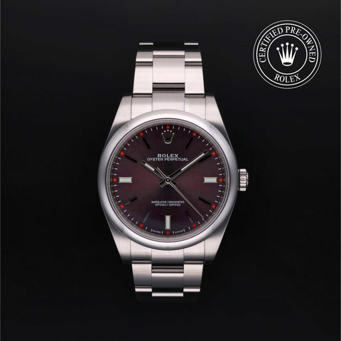 Rolex Certified Pre-Owned Oyster Perpetual in Oyster, 39 mm, Stainless Steel 114300 watch available at Long's Jewelers.
