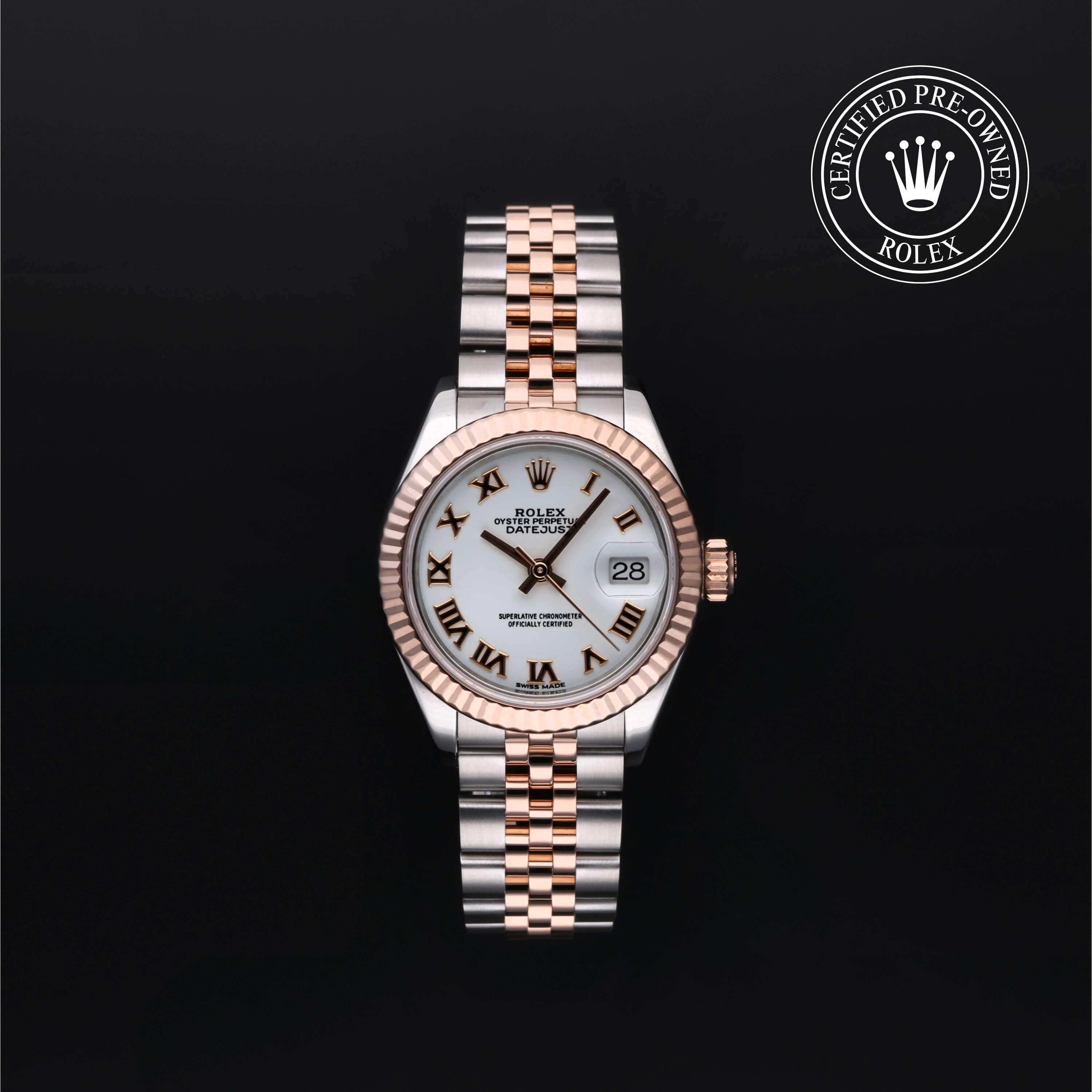 Rolex Certified Pre-Owned Lady-Datejust in 28 mm, Stainless Steel and rose gold 279171 watch available at Long's Jewelers.