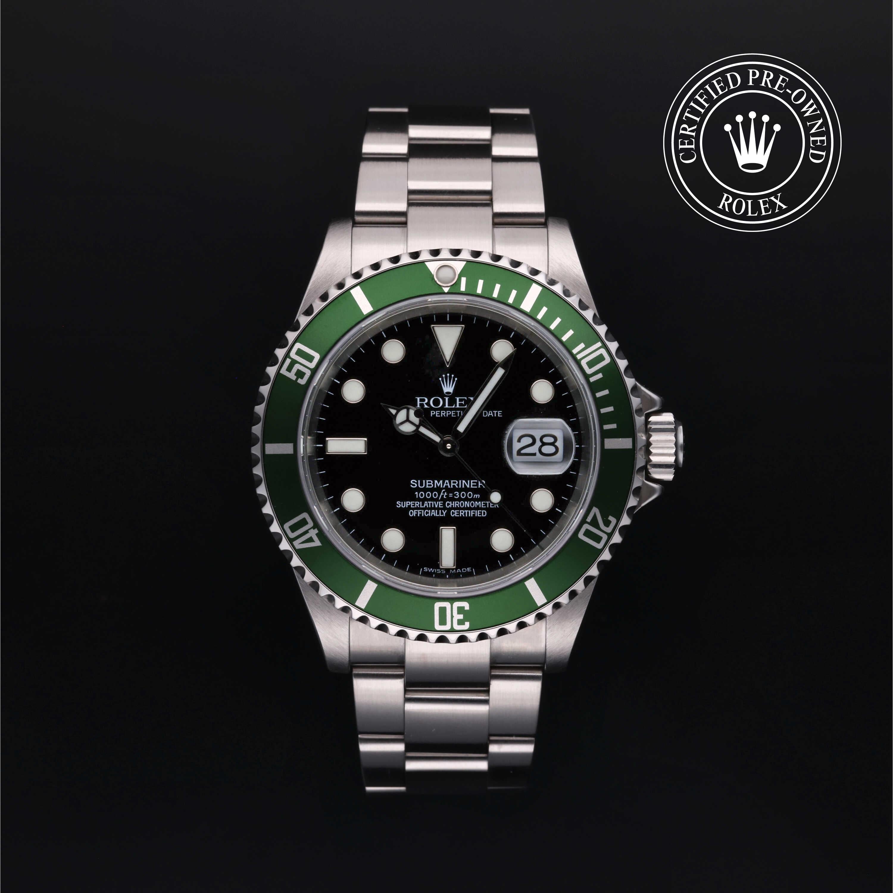 Rolex Certified Pre-Owned Submariner Date in Oyster, 40 mm, Stainless Steel 16610LV watch available at Long's Jewelers.