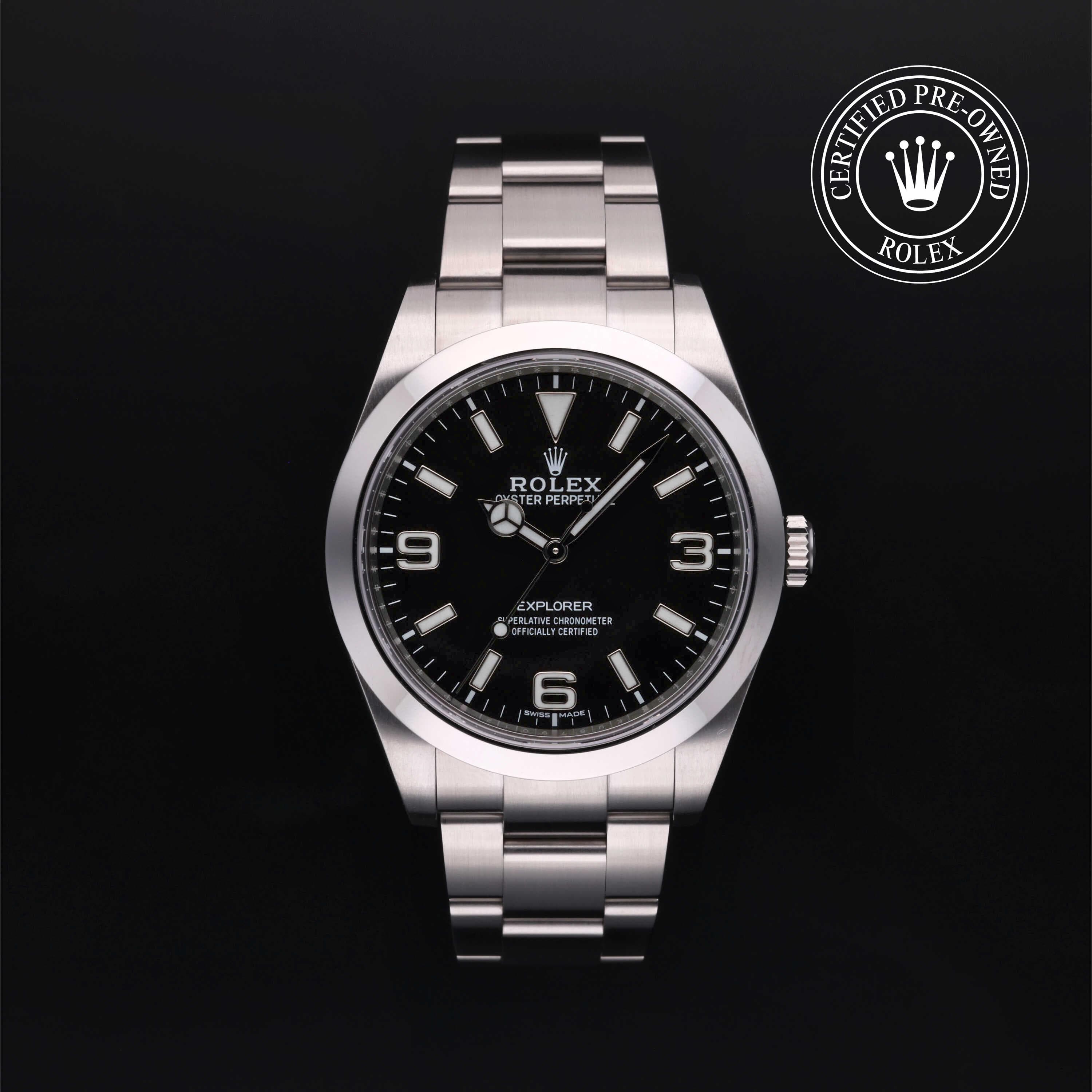 Rolex Certified Pre-Owned Explorer in Oyster, 39 mm, Stainless Steel 214270 watch available at Long's Jewelers.