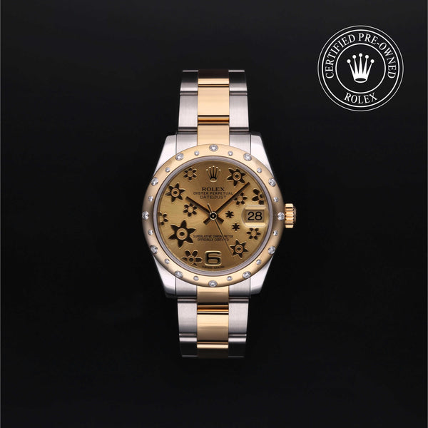 Rolex Certified Pre-Owned Datejust in Oyster, 31 mm, Stainless Steel and yellow gold 178343 watch available at Long's Jewelers.