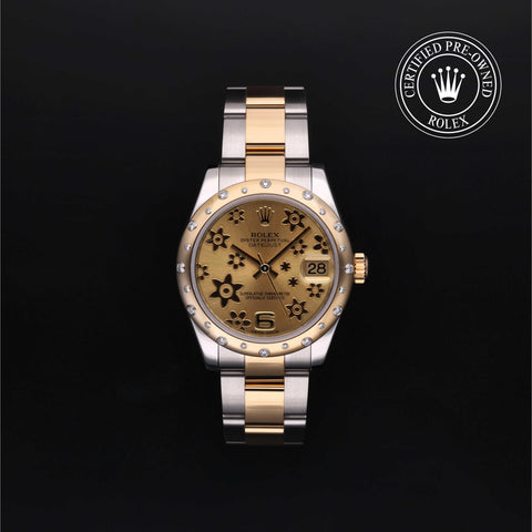 Rolex Certified Pre-Owned Datejust in Oyster, 31 mm, Stainless Steel and yellow gold 178343 watch available at Long's Jewelers.