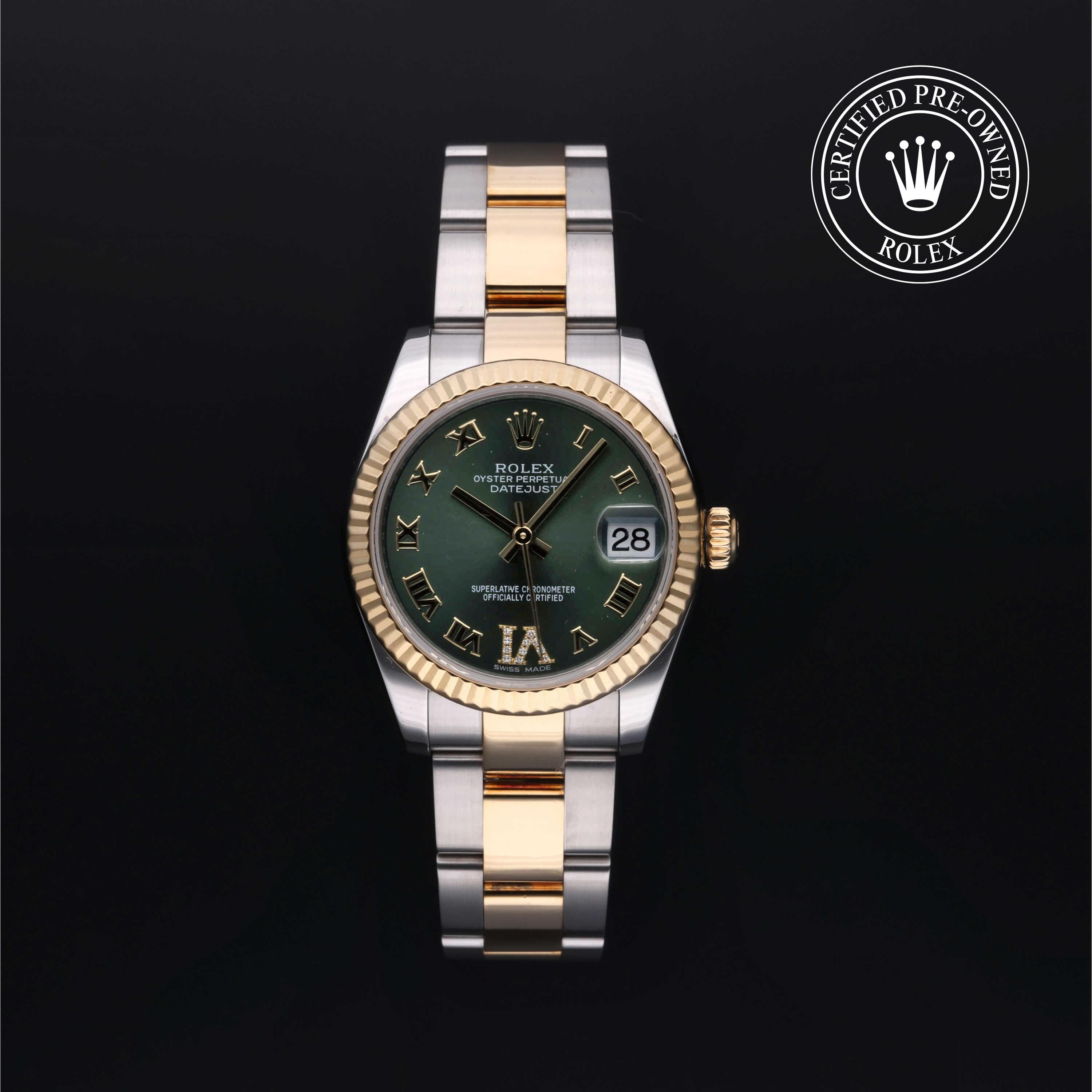 Rolex Certified Pre-Owned Datejust in Oyster, 31 mm, Stainless Steel and yellow gold 178273 watch available at Long's Jewelers.