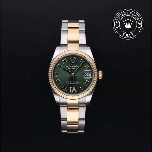 Rolex Certified Pre-Owned Datejust in Oyster, 31 mm, Stainless Steel and yellow gold 178273 watch available at Long's Jewelers.