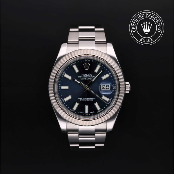 Rolex Certified Pre-Owned Datejust in Oyster, 41 mm, Stainless steel and white gold 116334 watch available at Long's Jewelers.