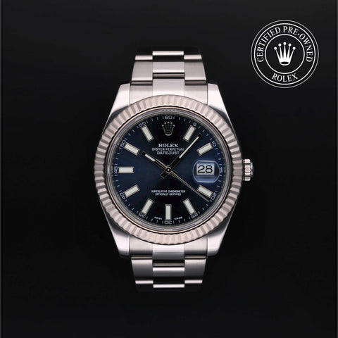 Rolex Certified Pre-Owned Datejust in Oyster, 41 mm, Stainless steel and white gold 116334 watch available at Long's Jewelers.