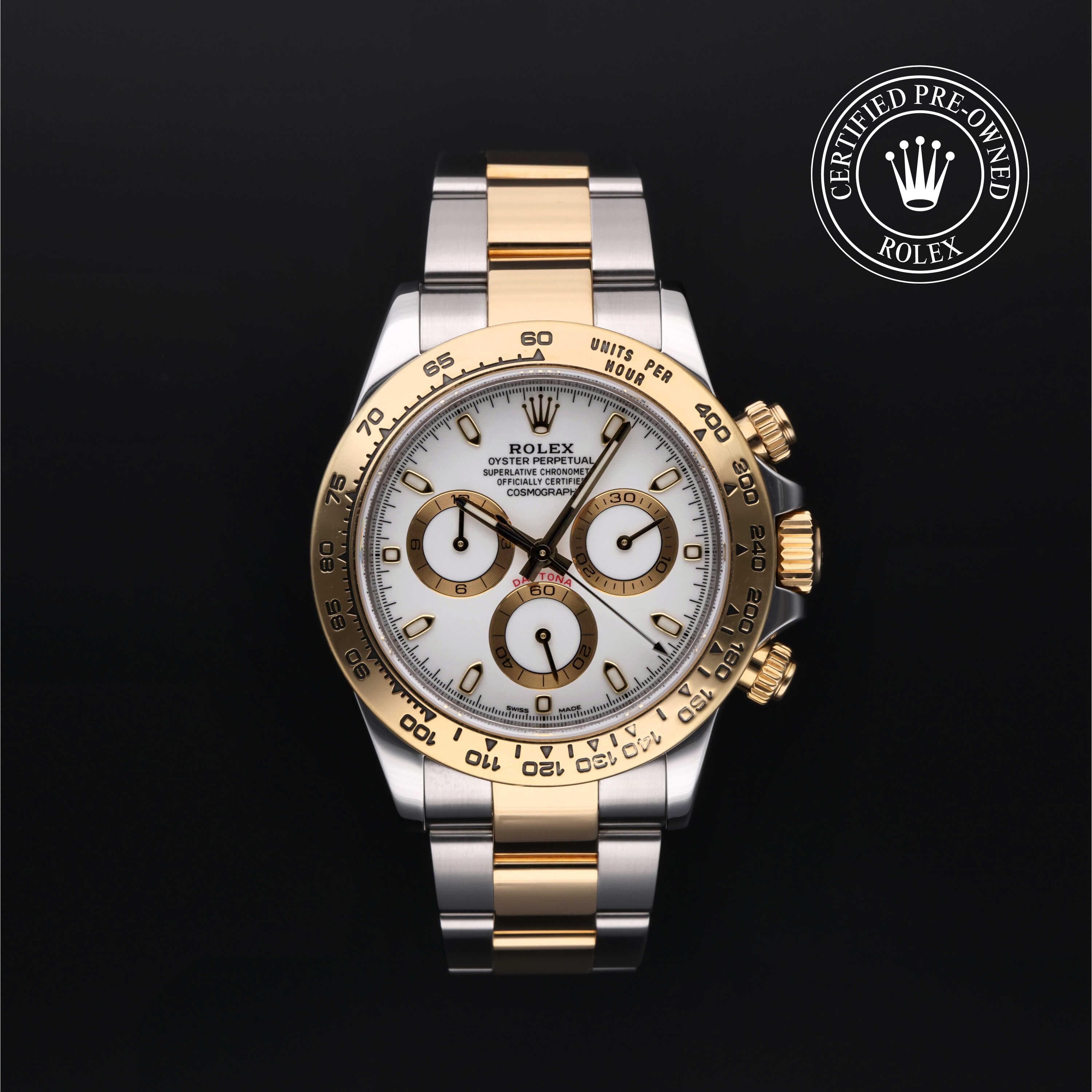 Rolex Certified Pre-Owned Cosmograph Daytona in Oyster, 40 mm, Stainless Steel and yellow gold 116503 watch available at Long's Jewelers.