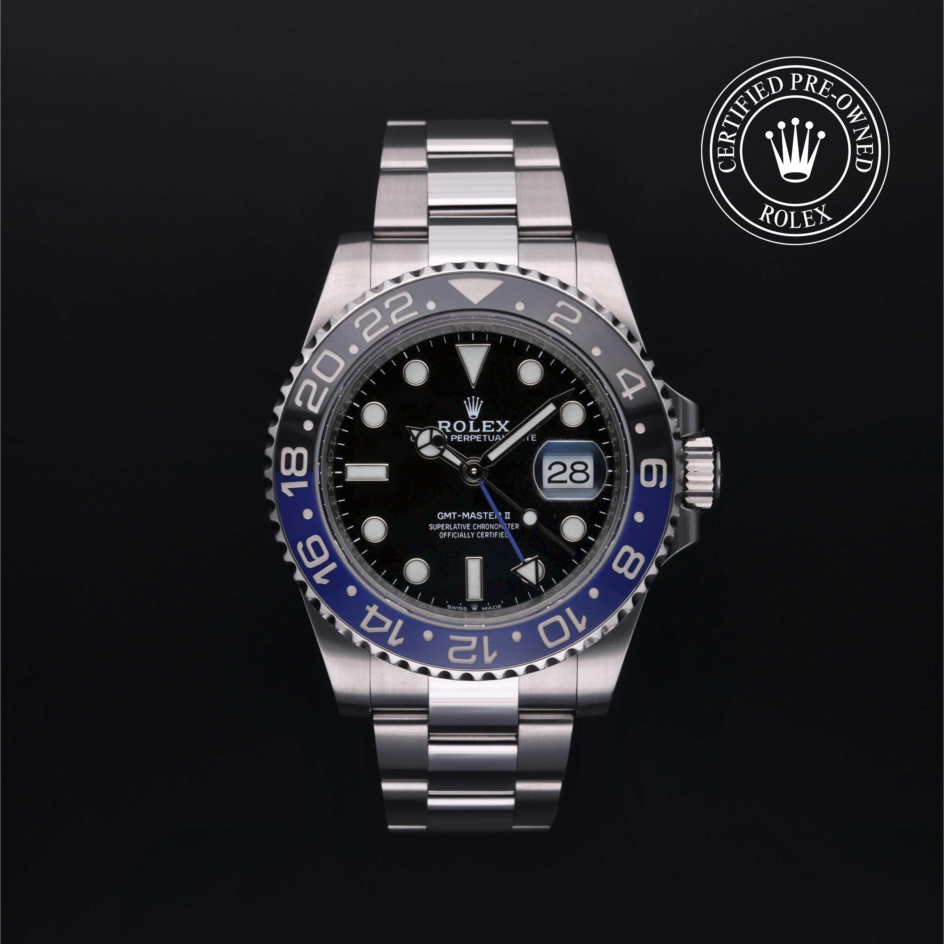 Rolex Certified Pre-Owned GMT Master II in Oyster, 40 mm, Stainless Steel 126710BLNR watch available at Long's Jewelers.