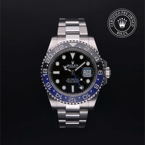 Rolex Certified Pre-Owned GMT Master II in Oyster, 40 mm, Stainless Steel 126710BLNR watch available at Long's Jewelers.