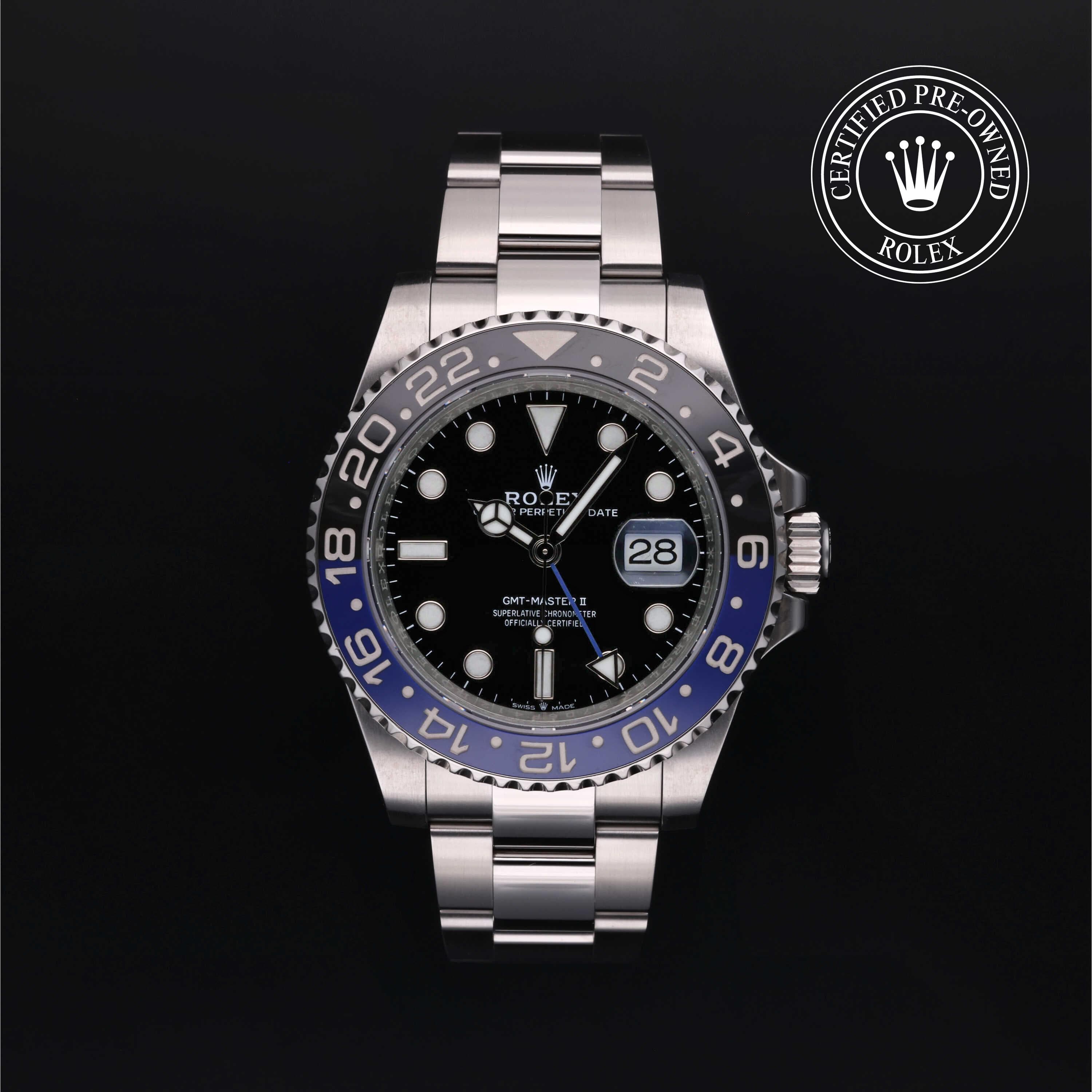 Rolex Certified Pre-Owned GMT Master II in Oyster, 40 mm, Stainless Steel 126710BLNR watch available at Long's Jewelers.