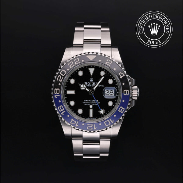 Rolex Certified Pre-Owned GMT Master II in Oyster, 40 mm, Stainless Steel 126710BLNR watch available at Long's Jewelers.