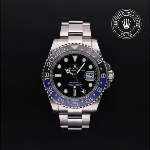 Rolex Certified Pre-Owned GMT Master II in Oyster, 40 mm, Stainless Steel 126710BLNR watch available at Long's Jewelers.