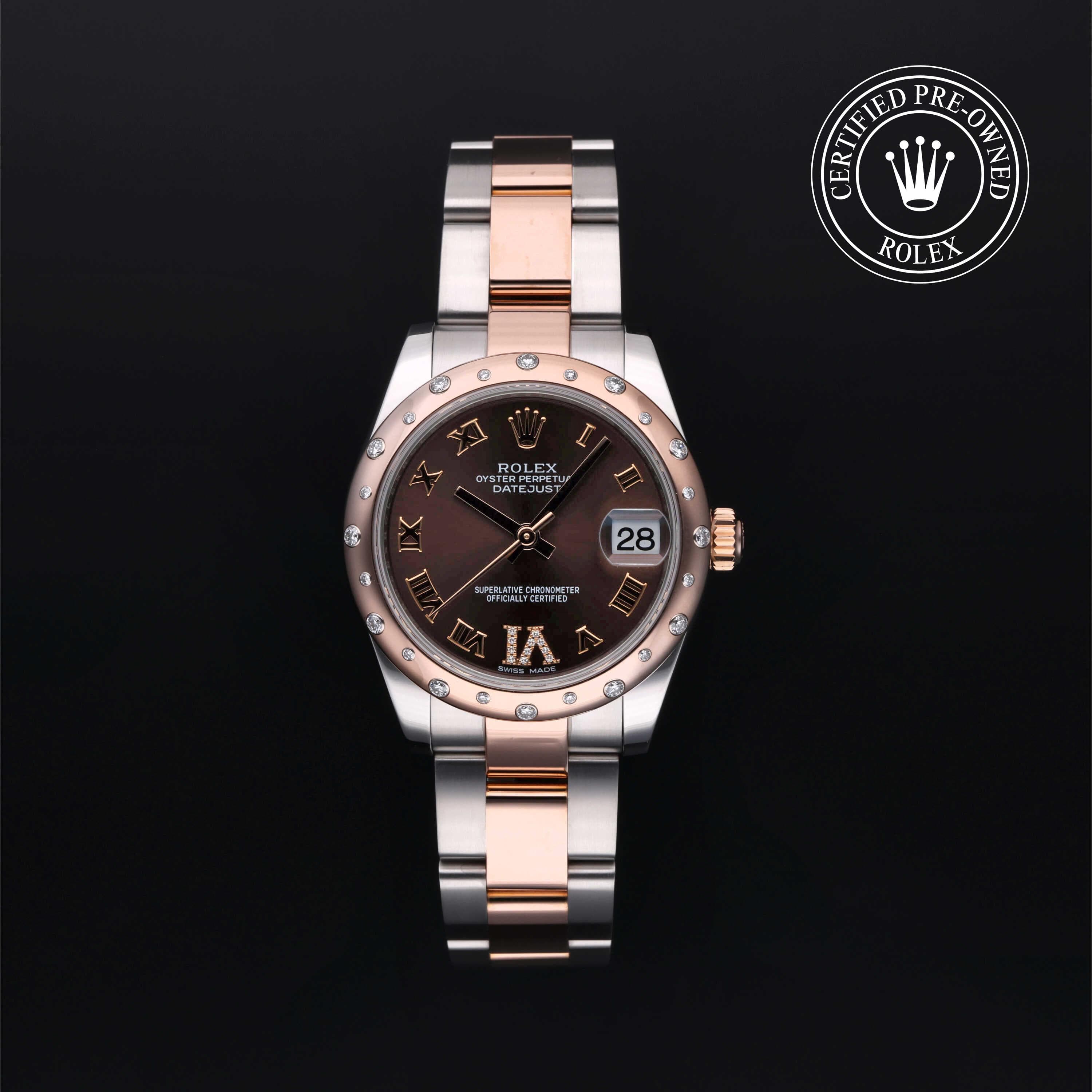 Rolex Certified Pre-Owned Datejust in Oyster, 31 mm, Stainless Steel and rose gold 178341 watch available at Long's Jewelers.
