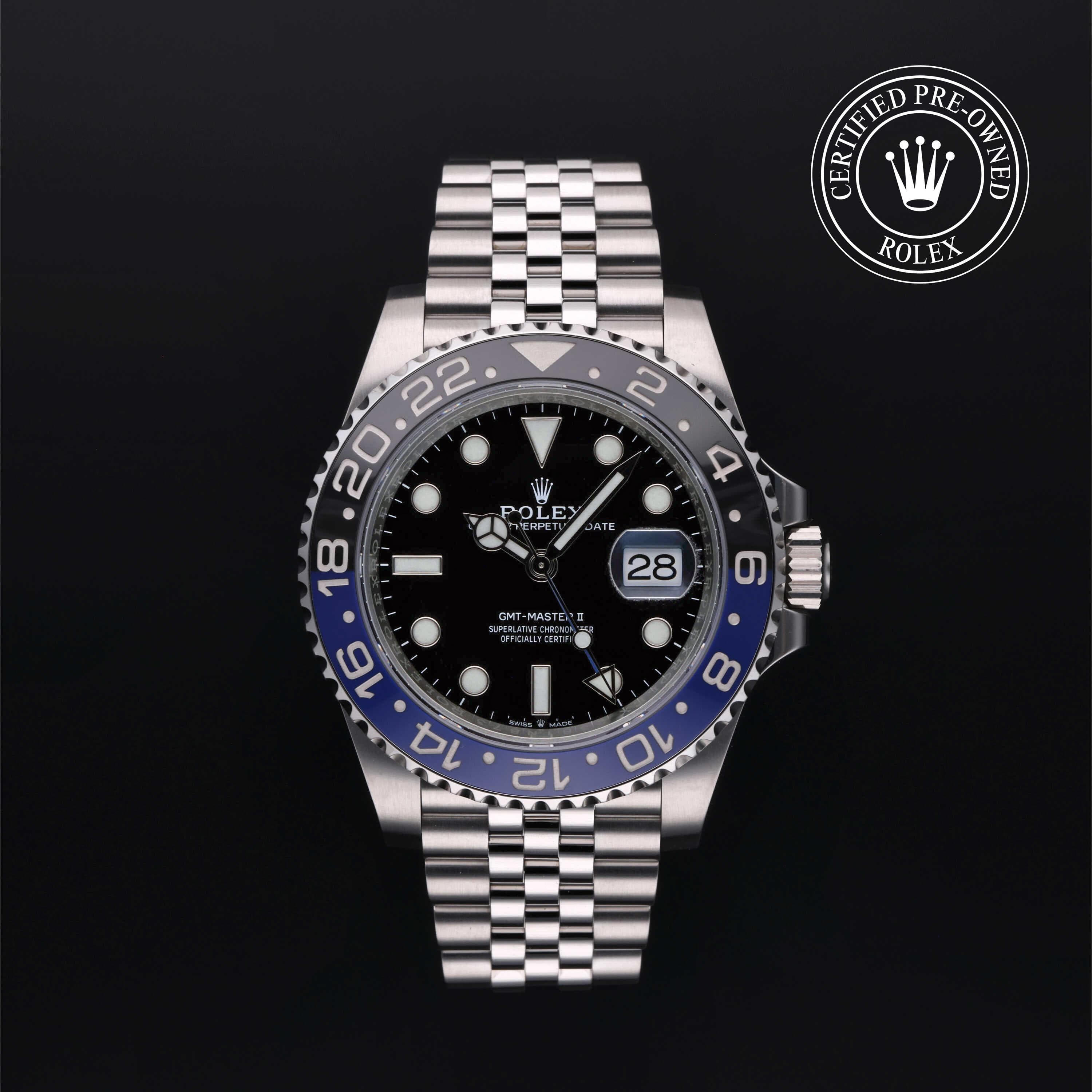 Rolex Certified Pre-Owned GMT Master II in Jubilee, 40 mm, Stainless Steel 126710BLNR watch available at Long's Jewelers.