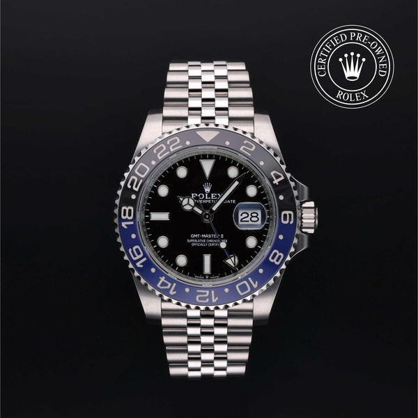 Rolex Certified Pre-Owned GMT Master II in Jubilee, 40 mm, Stainless Steel 126710BLNR watch available at Long's Jewelers.