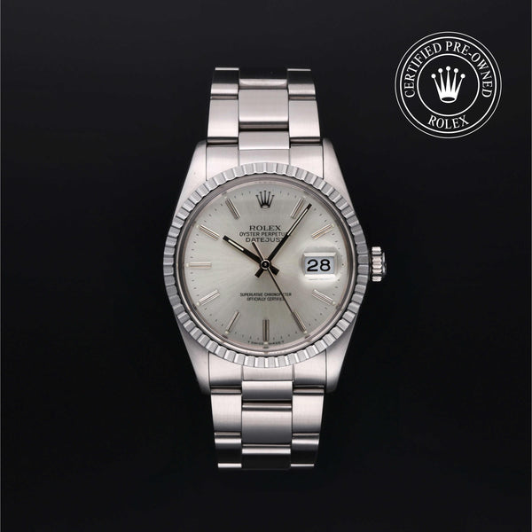 Rolex Certified Pre-Owned Datejust in Oyster, 36 mm, Stainless Steel 16030 watch available at Long's Jewelers.