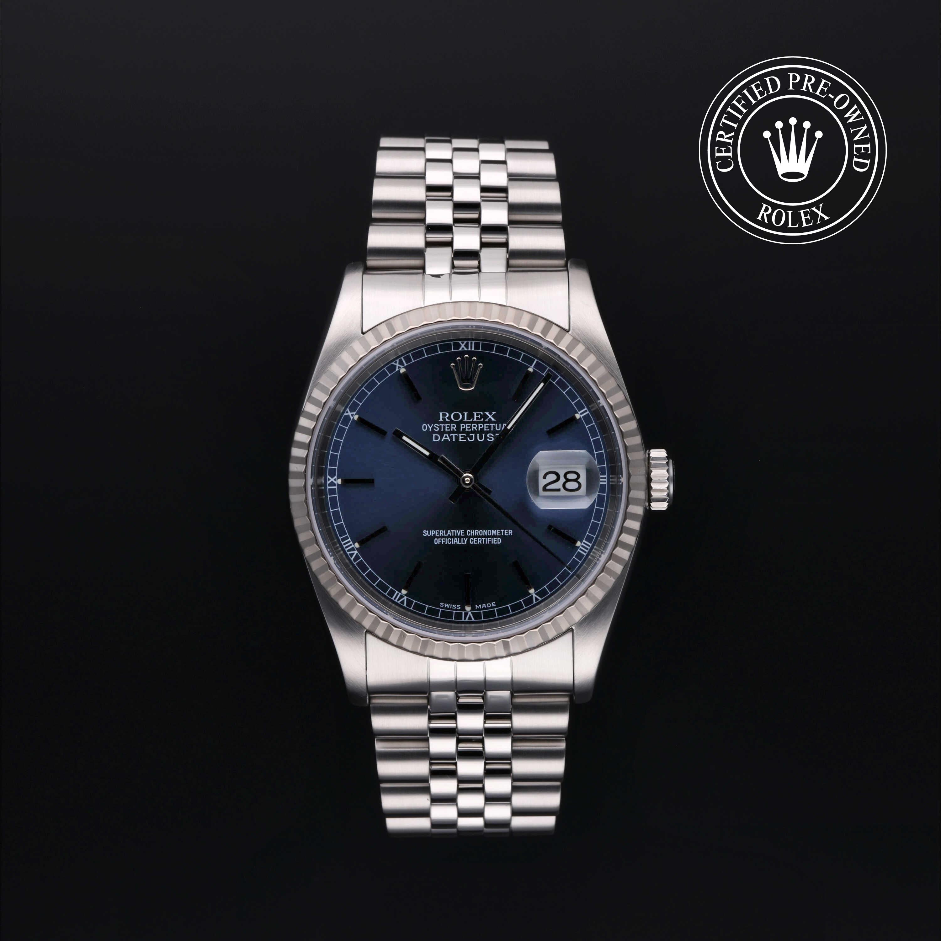 Rolex Certified Pre-Owned Datejust in Jubilee, 36 mm, Stainless steel and white gold 16234 watch available at Long's Jewelers.