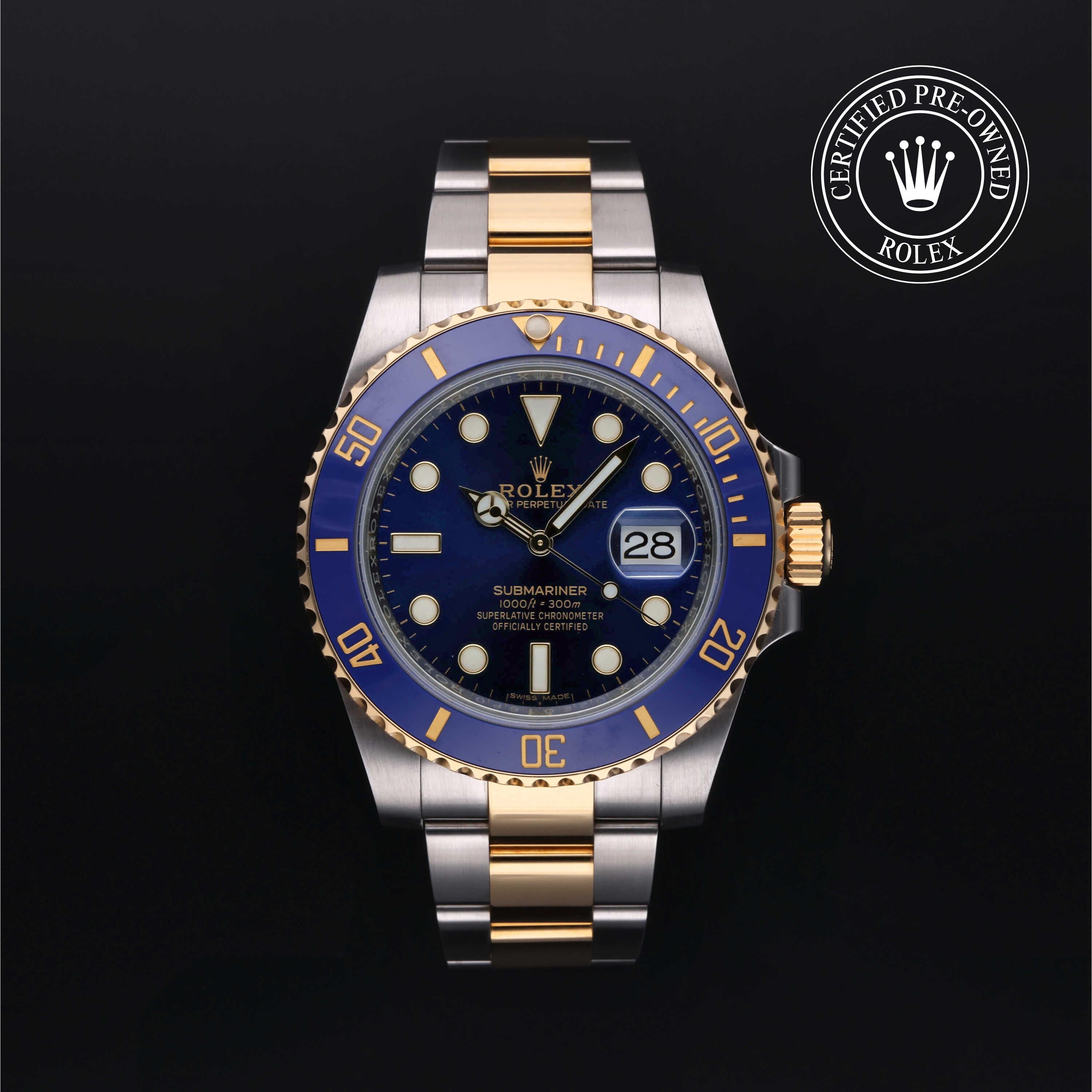 Rolex Certified Pre-Owned Submariner Date in Oyster, 40 mm, Stainless Steel and yellow gold 116613LB watch available at Long's Jewelers.