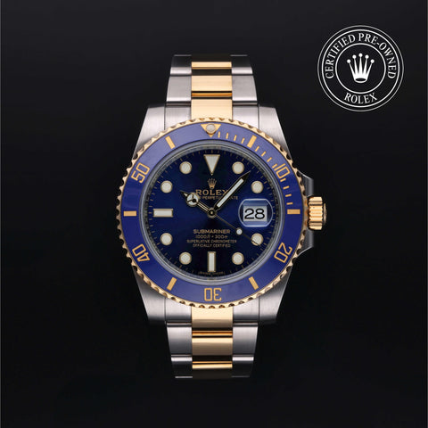 Rolex Certified Pre-Owned Submariner Date in Oyster, 40 mm, Stainless Steel and yellow gold 116613LB watch available at Long's Jewelers.