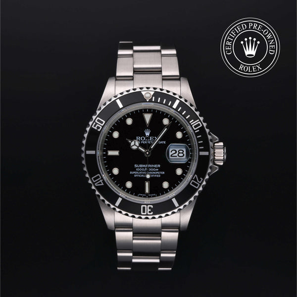 Rolex Certified Pre-Owned Submariner Date in Oyster, 40 mm, Stainless Steel 16610 watch available at Long's Jewelers.