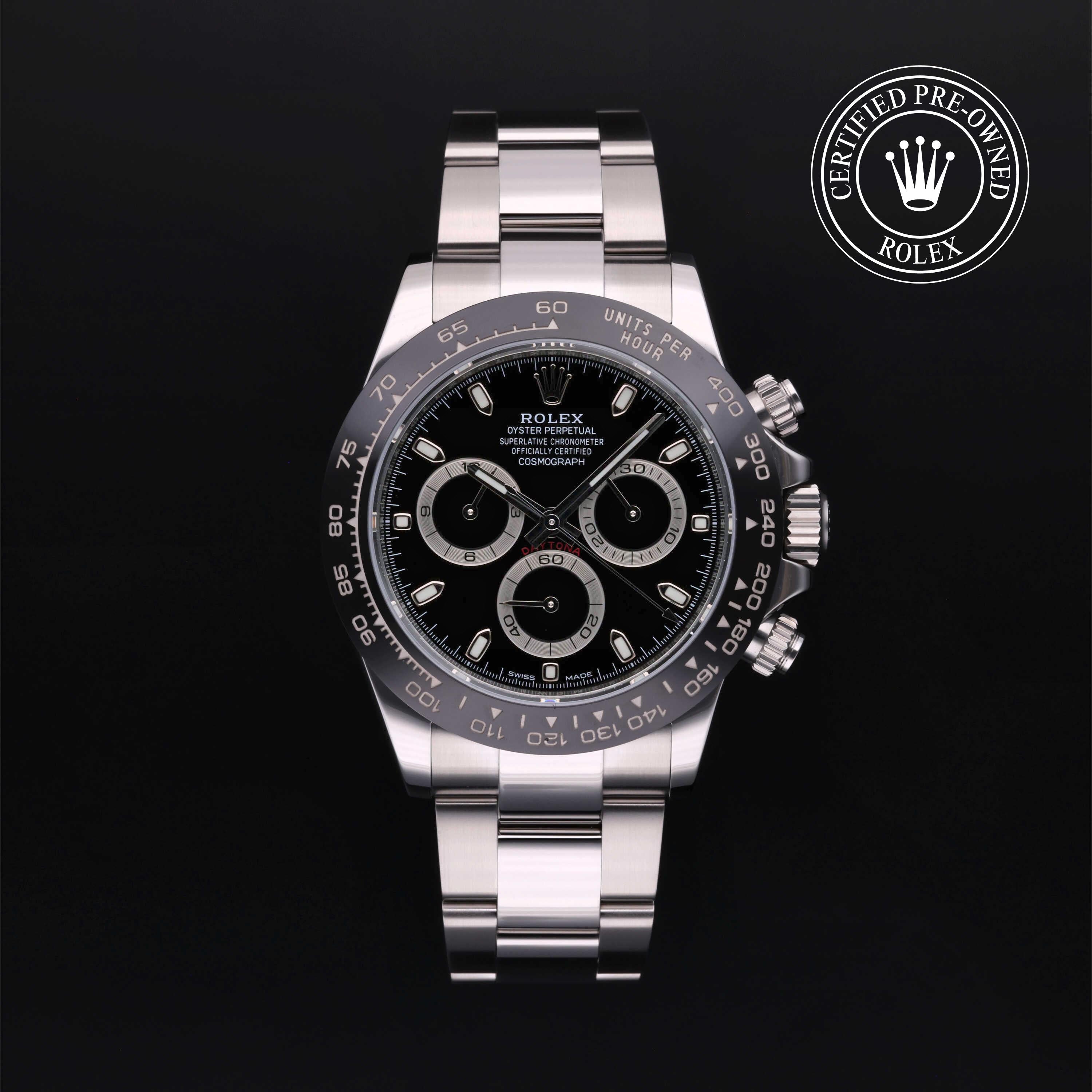 Rolex Certified Pre-Owned Cosmograph Daytona in Oyster, 40 mm, Stainless Steel 116500LN watch available at Long's Jewelers.