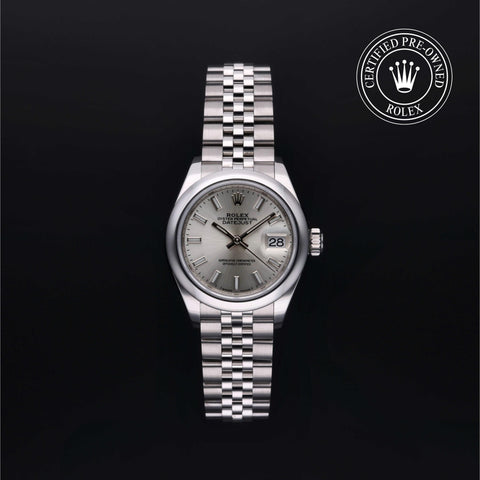 Rolex Certified Pre-Owned Lady-Datejust in 28 mm, Stainless Steel 279160 watch available at Long's Jewelers.