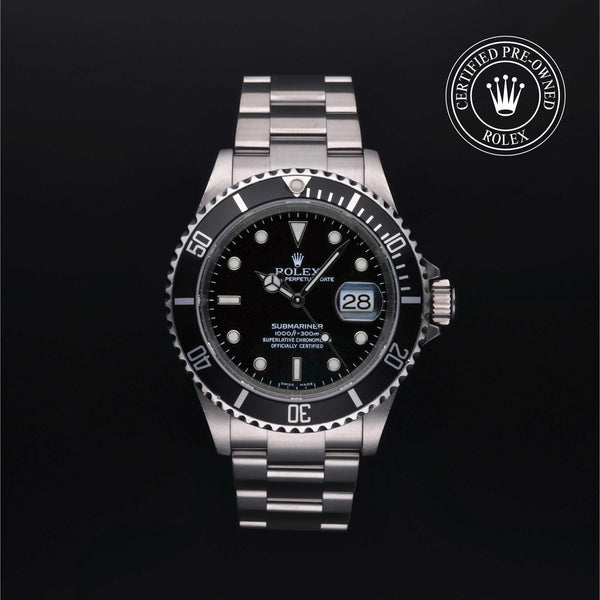 Rolex Certified Pre-Owned Submariner Date in Oyster, 40 mm, Stainless Steel 16610 watch available at Long's Jewelers.