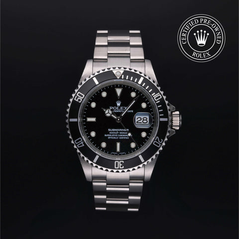 Rolex Certified Pre-Owned Submariner Date in Oyster, 40 mm, Stainless Steel 16610 watch available at Long's Jewelers.