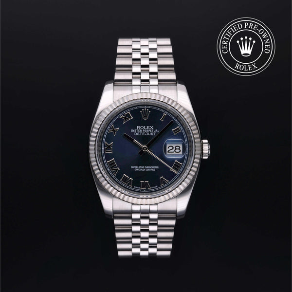 Rolex Certified Pre-Owned Datejust in Jubilee, 36 mm, Stainless Steel and white gold 116234 watch available at Long's Jewelers.