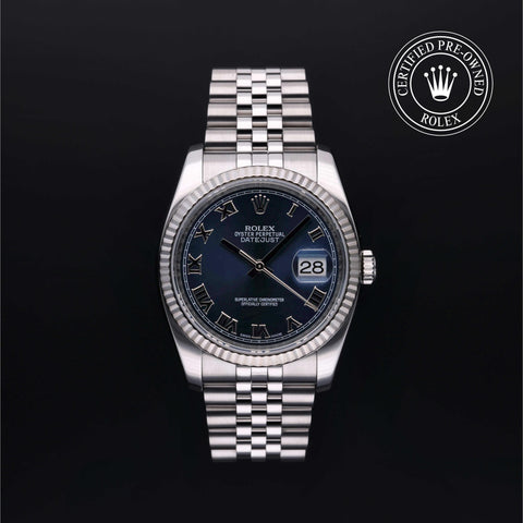 Rolex Certified Pre-Owned Datejust in Jubilee, 36 mm, Stainless Steel and white gold 116234 watch available at Long's Jewelers.