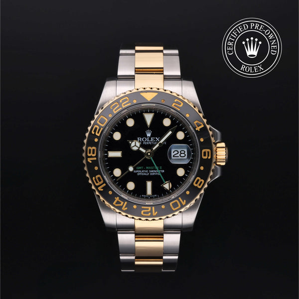 Rolex Certified Pre-Owned GMT Master II in Oyster, 40 mm, Stainless Steel and yellow gold 116713LN watch available at Long's Jewelers.