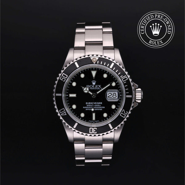 Rolex Certified Pre-Owned Submariner Date in Oyster, 40 mm, Stainless Steel 16610 watch available at Long's Jewelers.