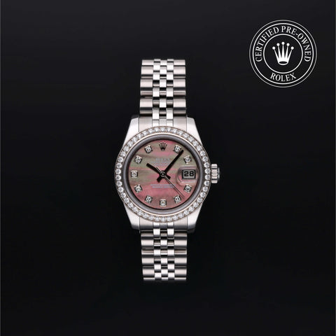 Rolex Certified Pre-Owned Lady-Datejust in 26 mm, Stainless Steel and white gold 179384 watch available at Long's Jewelers.