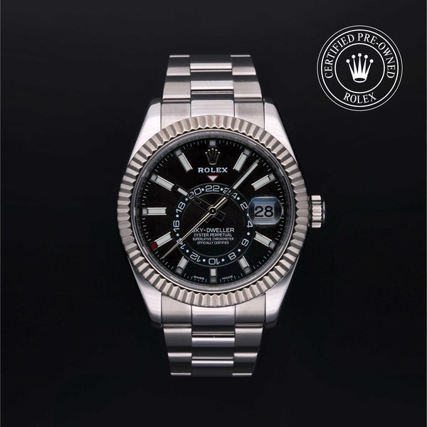 Rolex Certified Pre-Owned Sky-Dweller in Oyster, 42 mm, Stainless Steel and White Gold 326934 watch available at Long's Jewelers.