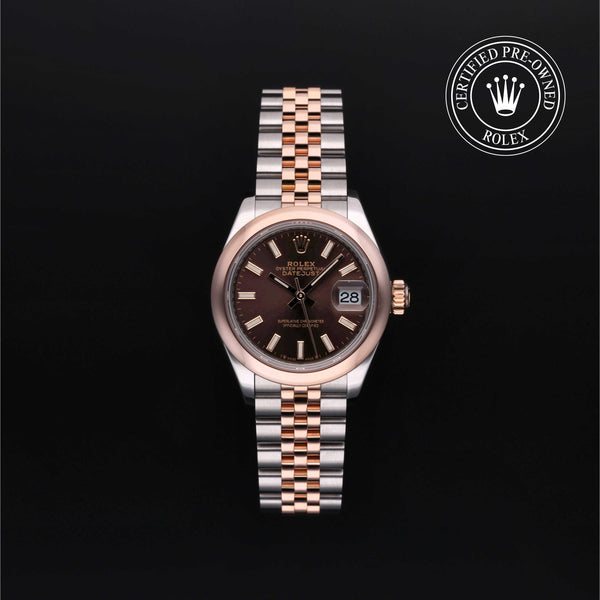 Rolex Certified Pre-Owned Lady-Datejust in 28 mm, Stainless Steel and rose gold 279161 watch available at Long's Jewelers.