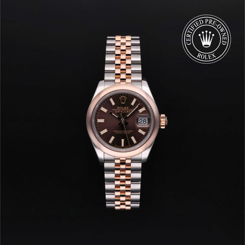 Rolex Certified Pre-Owned Lady-Datejust in 28 mm, Stainless Steel and rose gold 279161 watch available at Long's Jewelers.