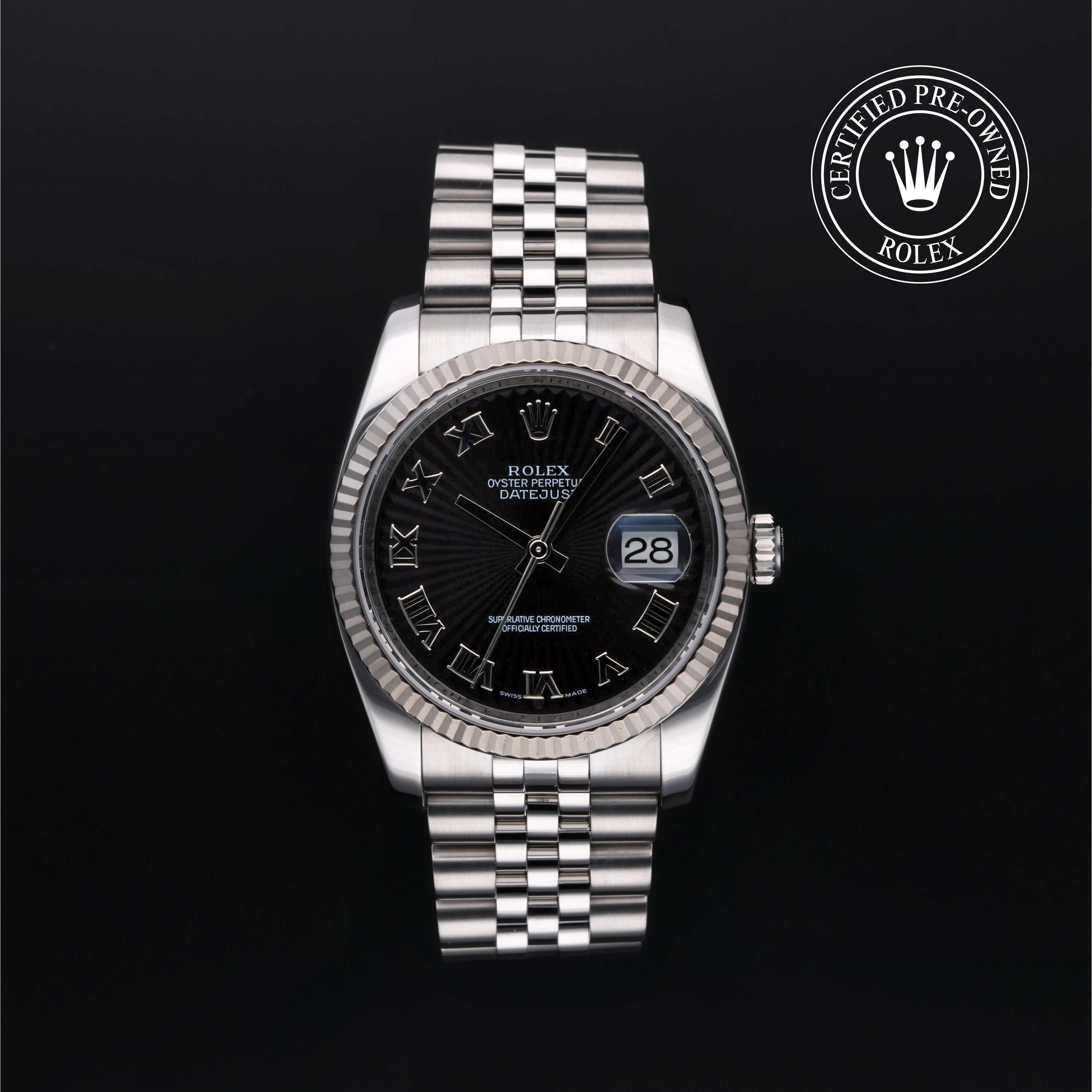 Rolex Certified Pre-Owned Datejust in Jubilee, 36 mm, Stainless Steel and white gold 116234 watch available at Long's Jewelers.