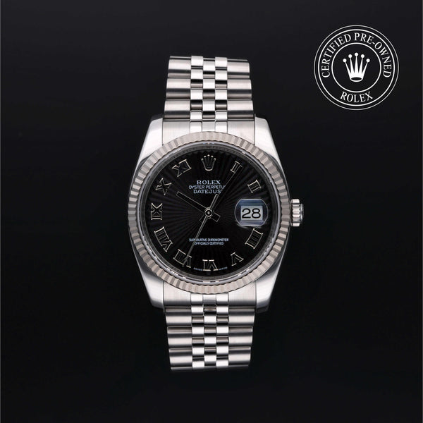 Rolex Certified Pre-Owned Datejust in Jubilee, 36 mm, Stainless Steel and white gold 116234 watch available at Long's Jewelers.