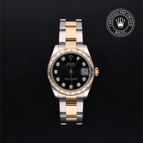 Rolex Certified Pre-Owned Datejust in Oyster, 31 mm, Stainless Steel and yellow gold 178343 watch available at Long's Jewelers.
