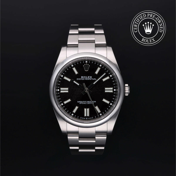 Rolex Certified Pre-Owned Oyster Perpetual in Oyster, 41 mm, Stainless Steel 124300 watch available at Long's Jewelers.