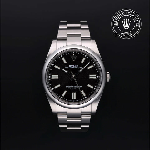 Rolex Certified Pre-Owned Oyster Perpetual in Oyster, 41 mm, Stainless Steel 124300 watch available at Long's Jewelers.