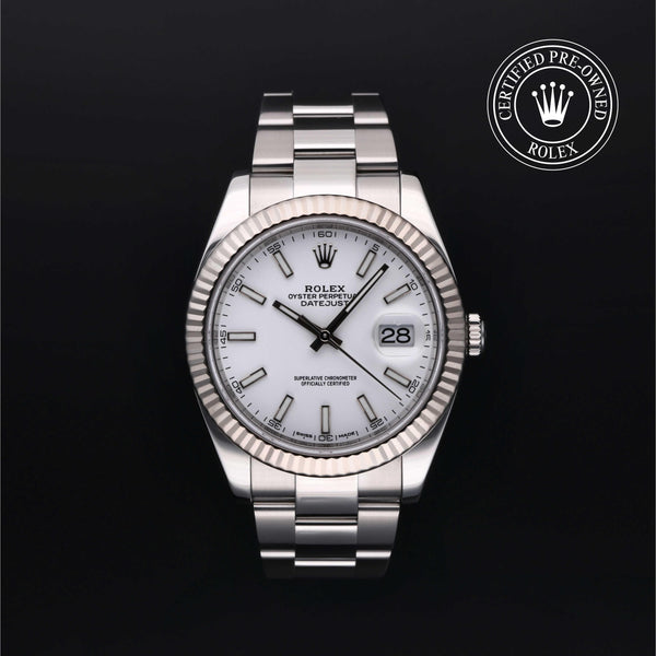 Rolex Certified Pre-Owned Datejust in Oyster, 41 mm, Stainless Steel and 18k white gold 126334 watch available at Long's Jewelers.