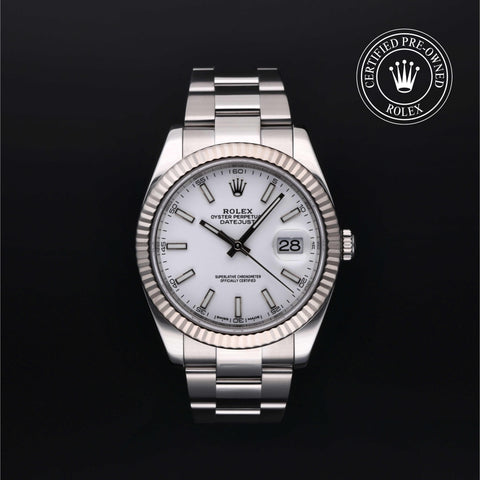 Rolex Certified Pre-Owned Datejust in Oyster, 41 mm, Stainless Steel and 18k white gold 126334 watch available at Long's Jewelers.