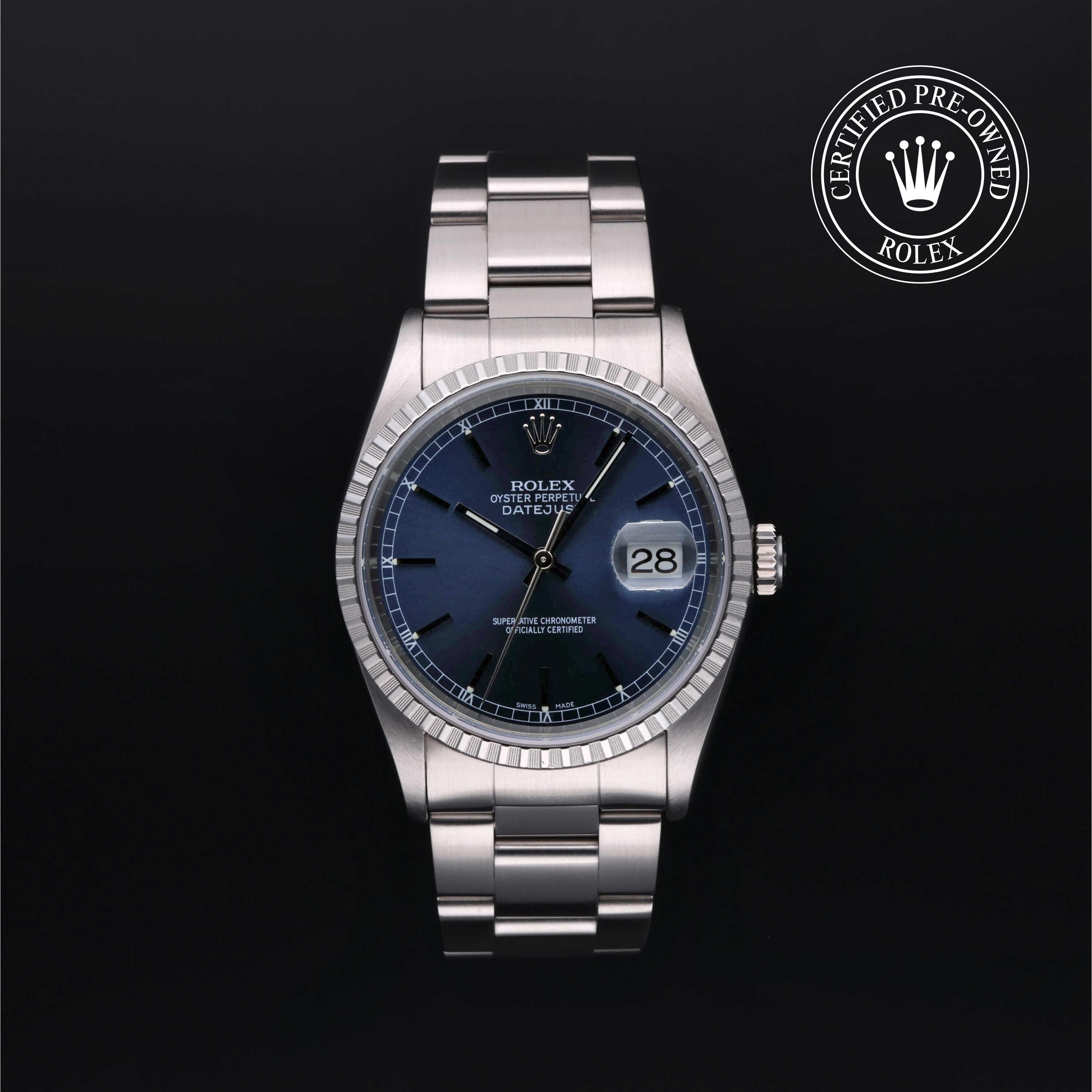 Rolex Certified Pre-Owned Datejust in Oyster, 36 mm, Stainless Steel 16220 watch available at Long's Jewelers.