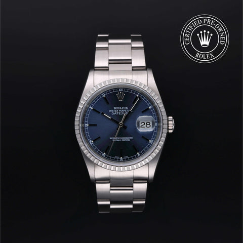 Rolex Certified Pre-Owned Datejust in Oyster, 36 mm, Stainless Steel 16220 watch available at Long's Jewelers.
