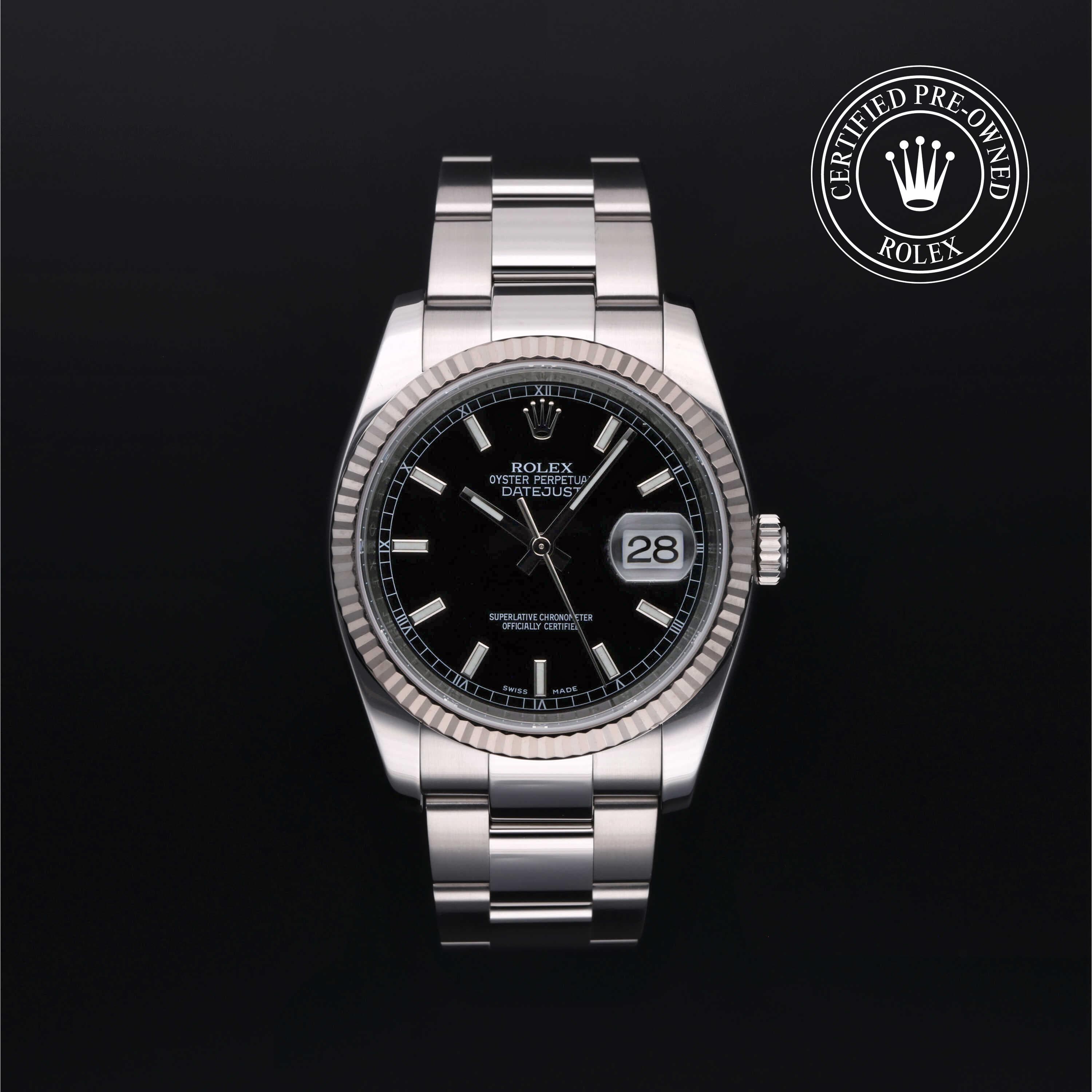 Rolex Certified Pre-Owned Datejust in Oyster, 36 mm, Stainless Steel and white gold 116234 watch available at Long's Jewelers.