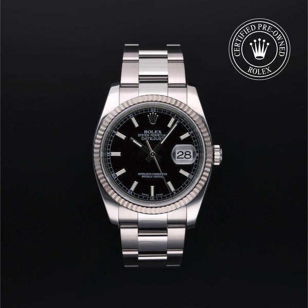 Rolex Certified Pre-Owned Datejust in Oyster, 36 mm, Stainless Steel and white gold 116234 watch available at Long's Jewelers.