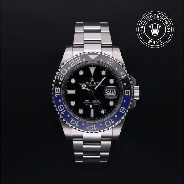 Rolex Certified Pre-Owned GMT Master II in Oyster, 40 mm, Stainless Steel 126710BLNR watch available at Long's Jewelers.