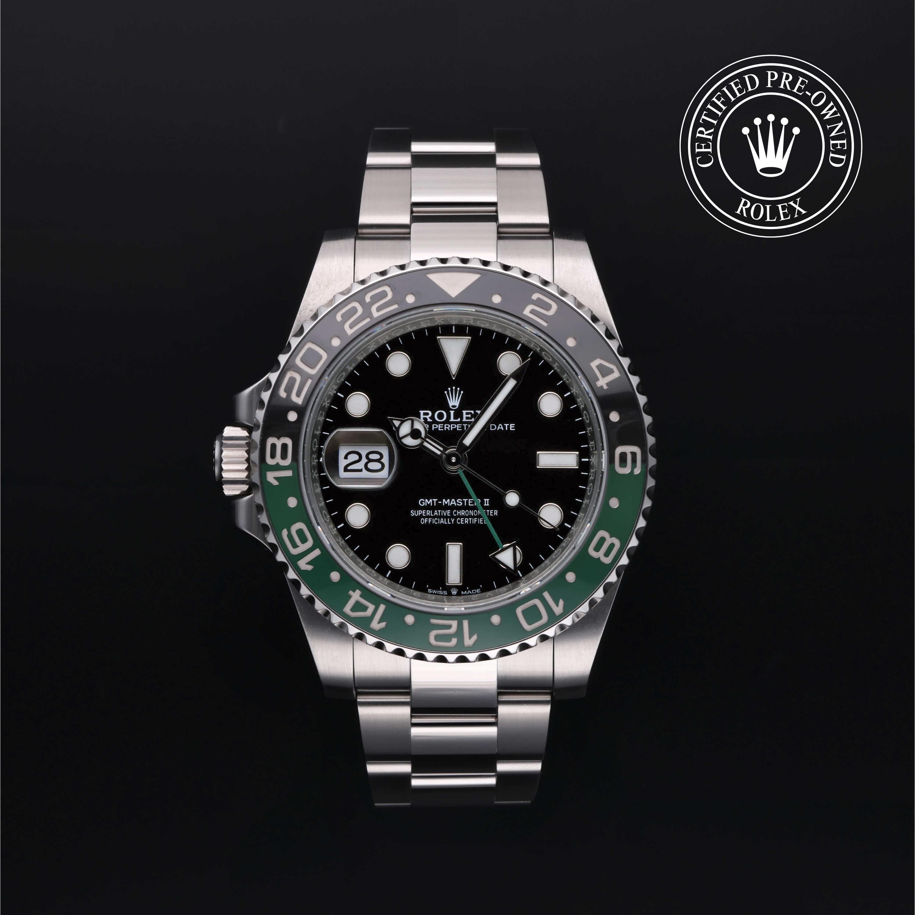 Rolex Certified Pre-Owned GMT Master II in Oyster, 40 mm, Stainless Steel 126720VTNR watch available at Long's Jewelers.