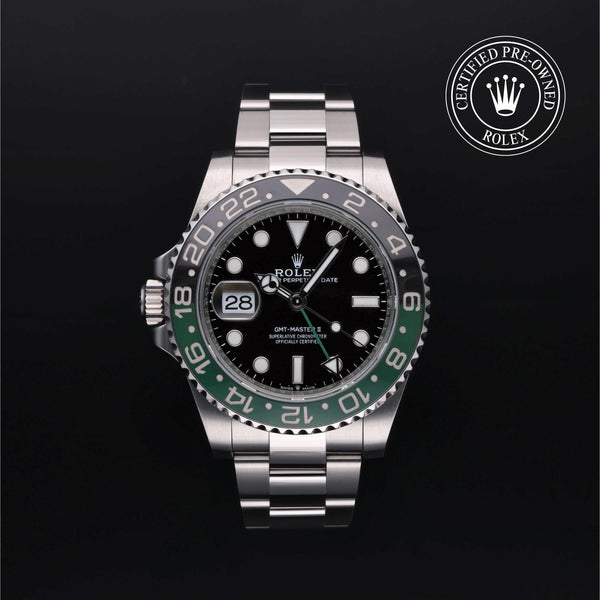 Rolex Certified Pre-Owned GMT Master II in Oyster, 40 mm, Stainless Steel 126720VTNR watch available at Long's Jewelers.